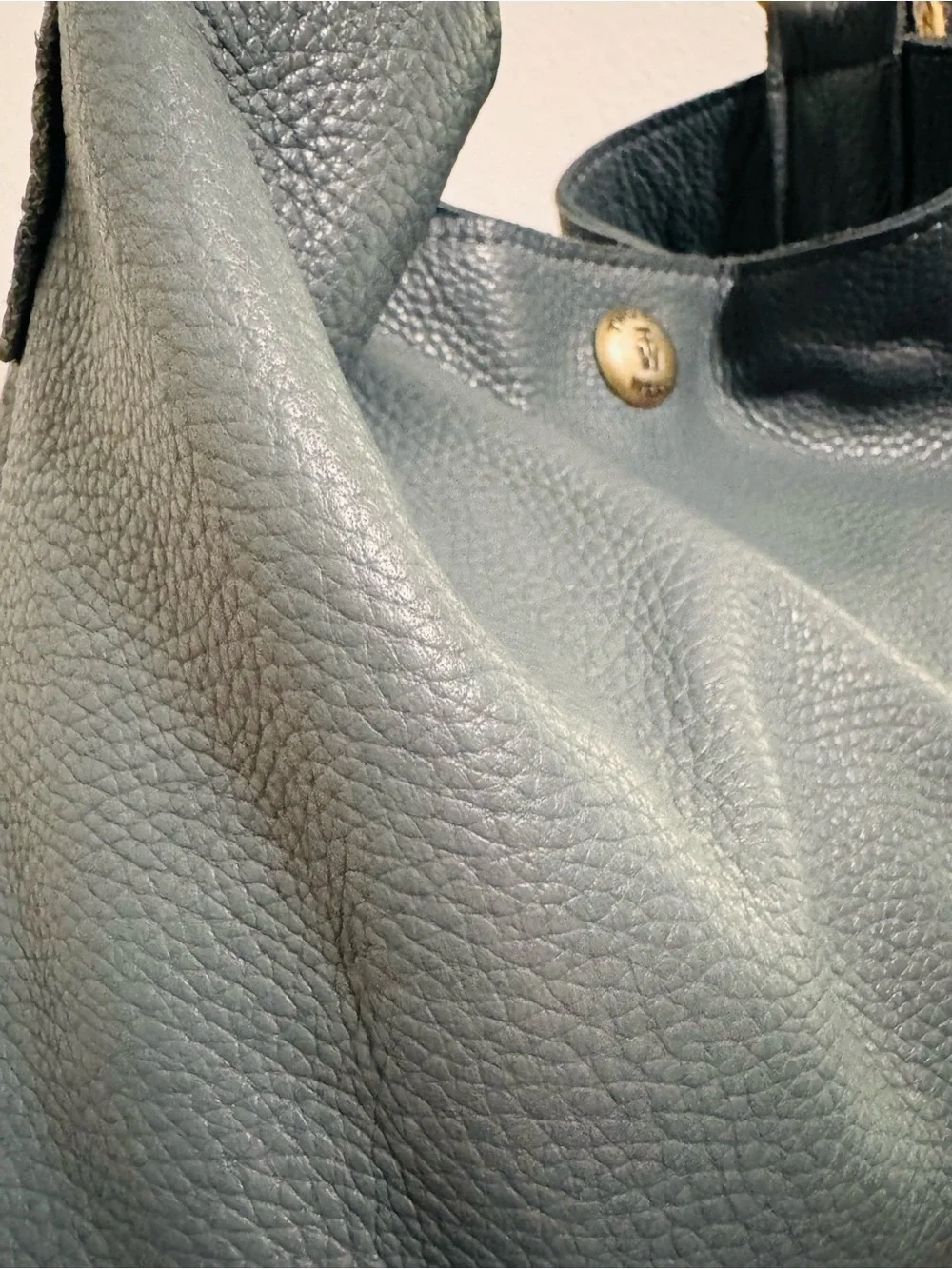 Pebbled Leather Hobo Shoulder Bag in gray (dark)  with Brown Strap